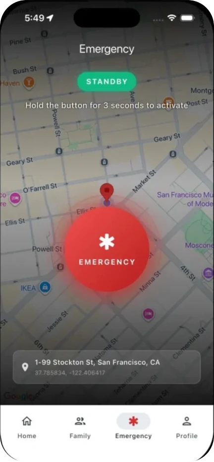 The emergency button in the Helivac app